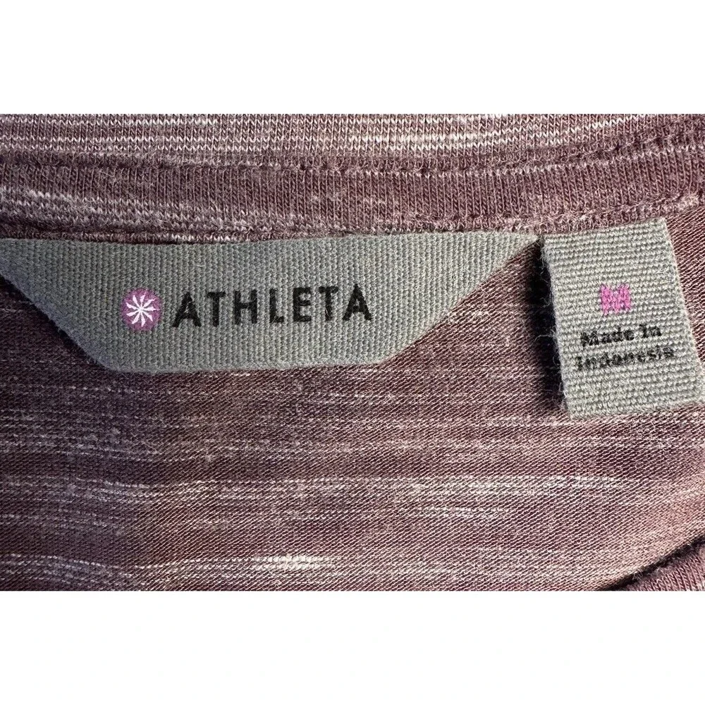 Athleta VTG Ruched Sides Long Sleeve Heathered Plum Stretch Comfort Dress Size M